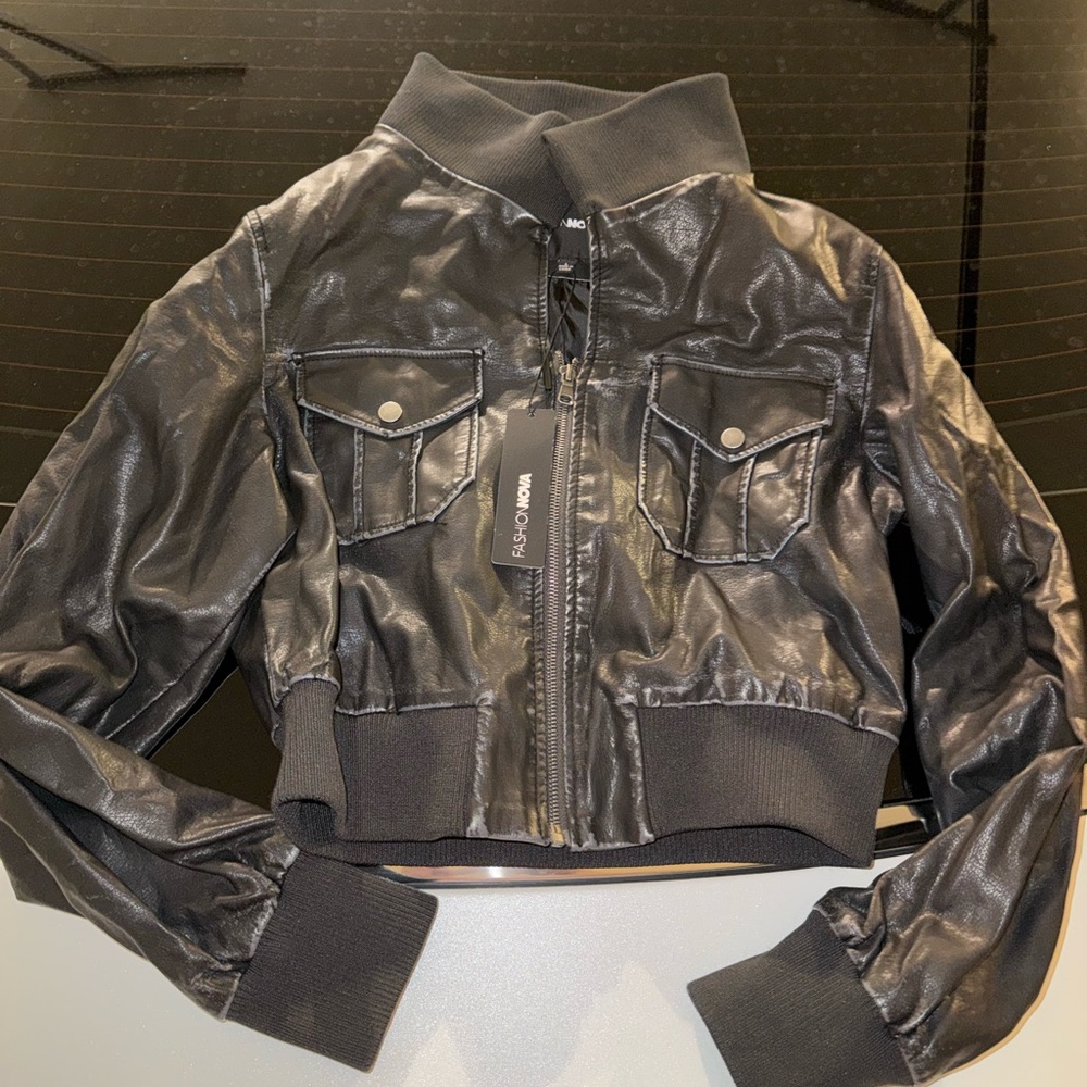 Washed Faux Leather Jacket